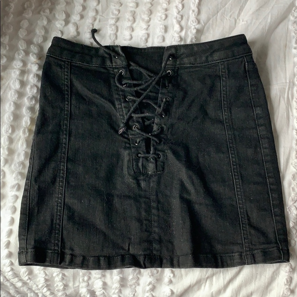 Black Lace-Up Denim Skirt - Urban Outfitters